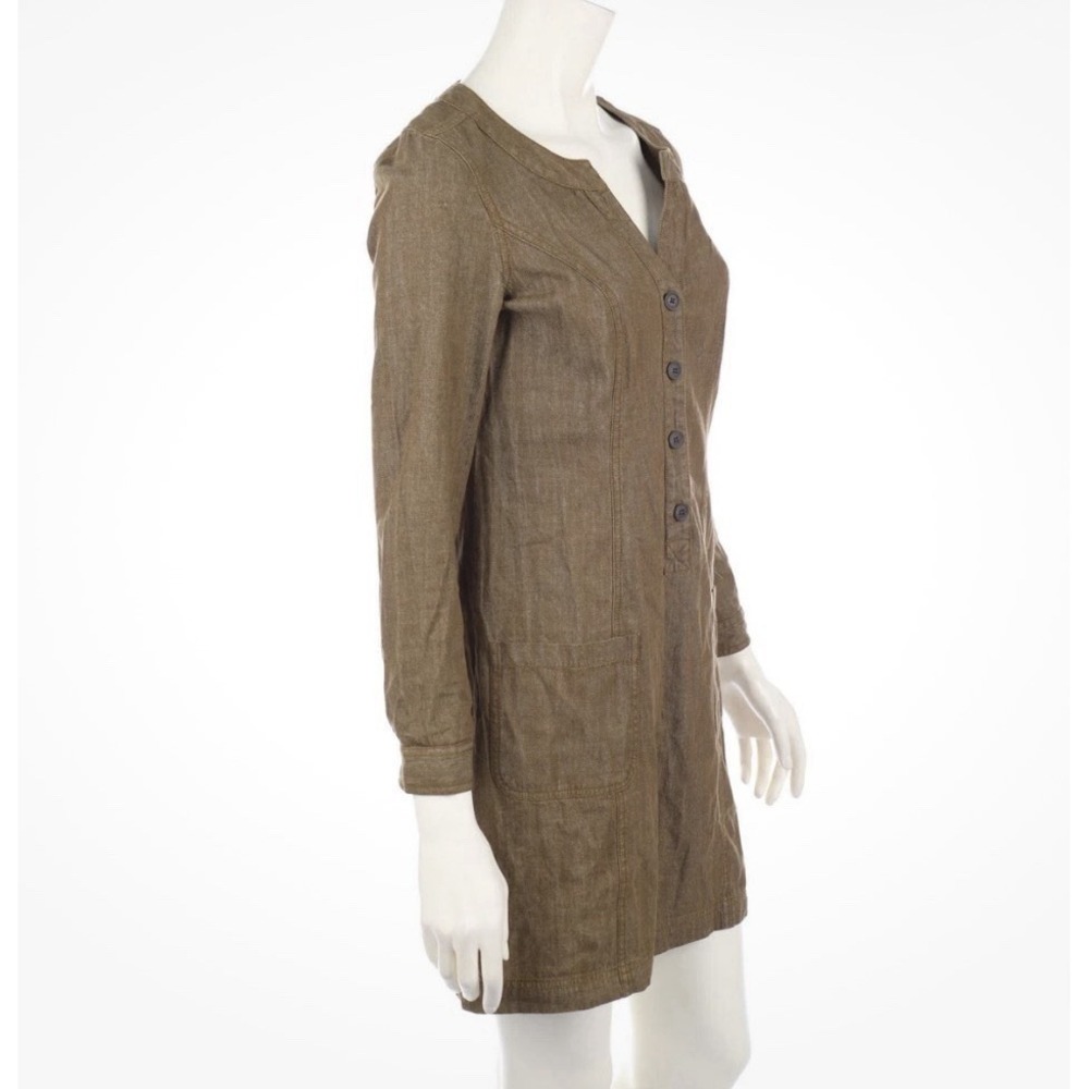 Boden Denim Mini Dress 8R Brown 100% Cotton Button Up Shift Tunic Natural WH443 - Picture 7 of 13
